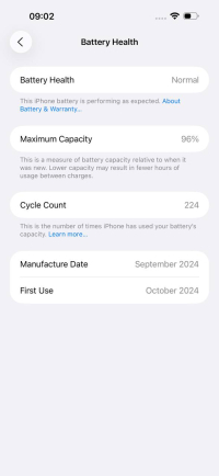 Пользованный Apple iPhone 16 Pro Max с гарантией iDeal до 23.10.2026. Battery Health 96%.